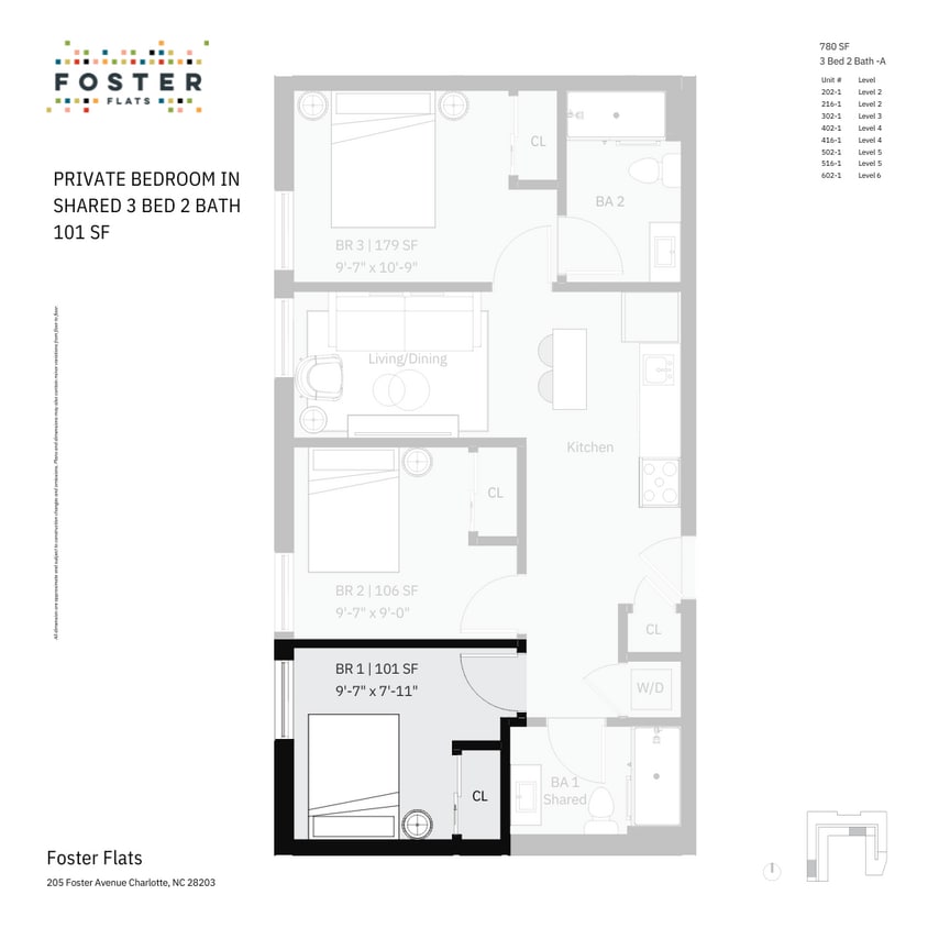 3 Bed 2 Bath -A _ 101 SF BR-1 - Single Furnished Room in Coliving 3 Bed 2 Bath - A