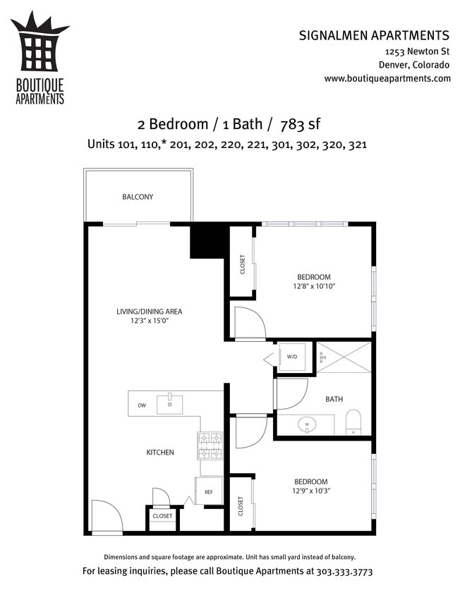 Floor Plan 2BR/1BA 783sf - 2 Bedroom / 1 Bath