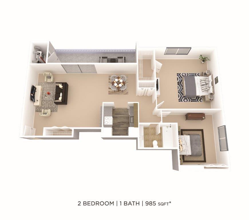Floor Plan - Two Bedroom - 985 sqft