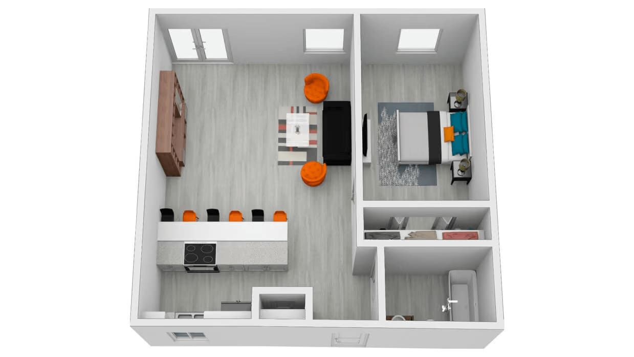 Floor Plan - 1 Bed, 1 Bath (571-689 SF)