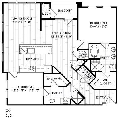 Floor Plan - 2 Bed, 2 Bath - C3