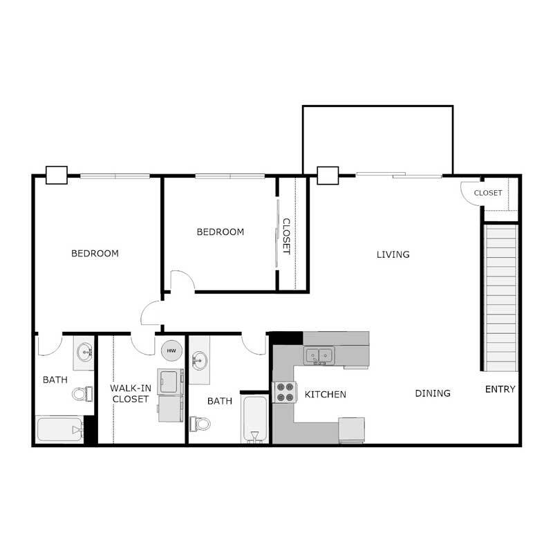 Floor Plan - 2 BED 2 BATH UPPER PHASE 1