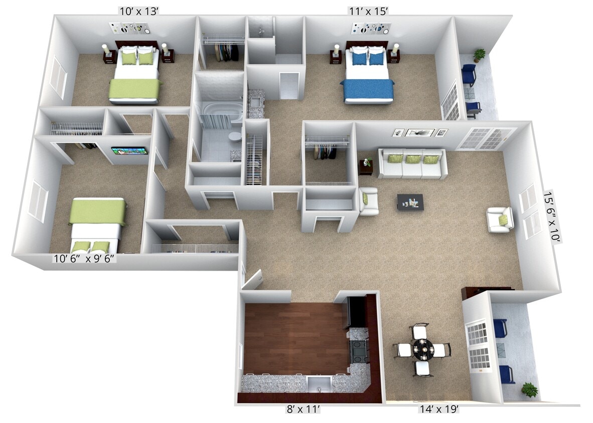 Floor Plan - 3 Bedroom 2 Bath