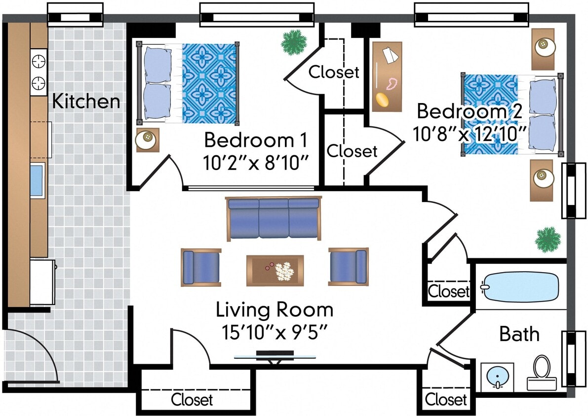 Floor Plan - Renovated 1 Bedroom with Den 11 Tier