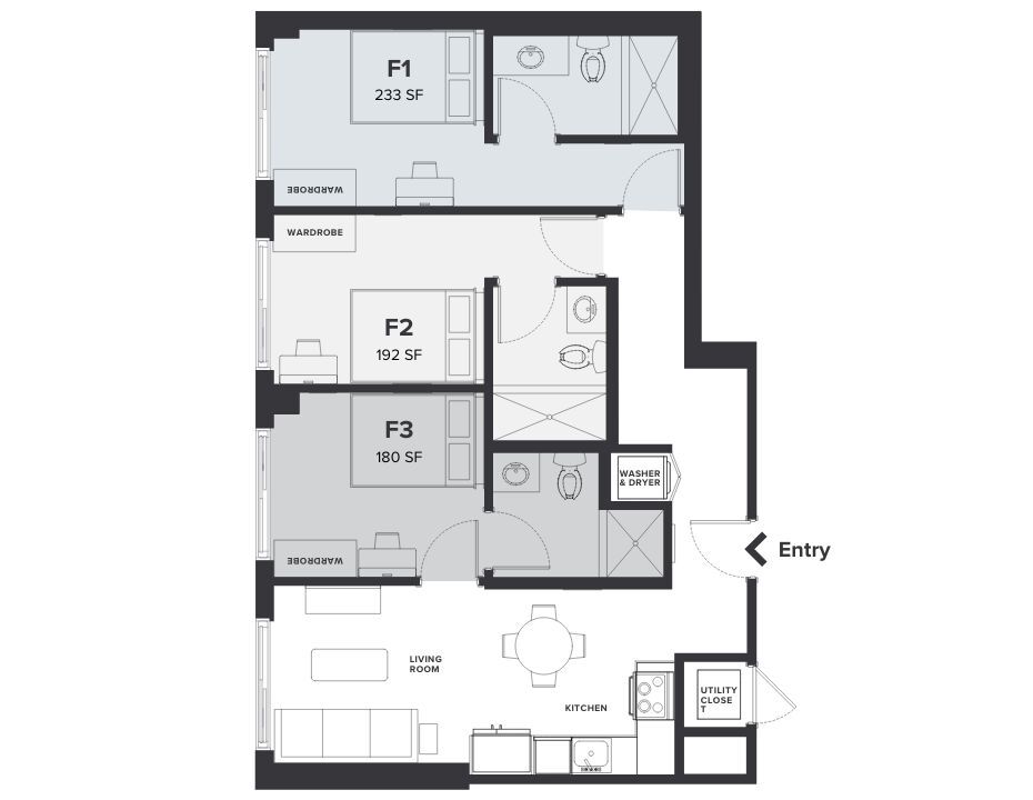 Floor Plan - C2: Rent-By-Bedroom