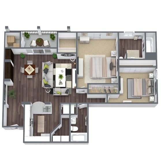 Floor Plan - 2 BEDROOM 2 BATH - B1