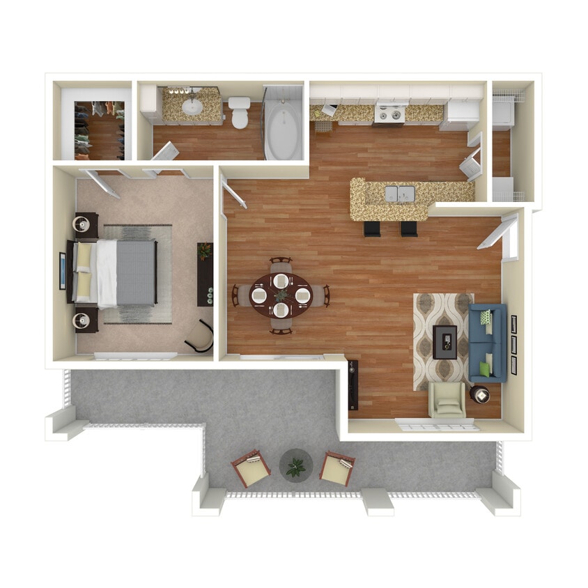 Floor Plan - 1 Bed 1 Bath 871 SqFt (711 Net) 