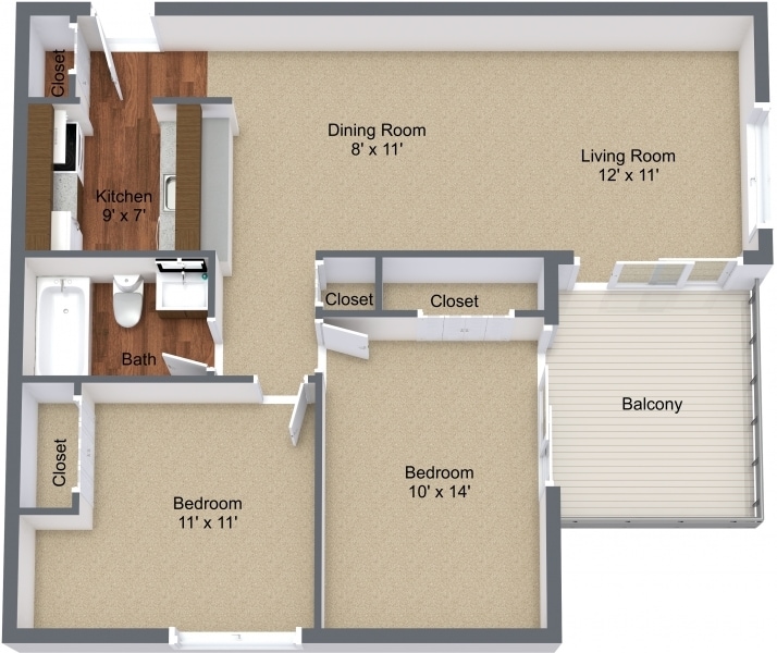 2BR, 1BA - 740 SF - Pine Hill - Small 2BR