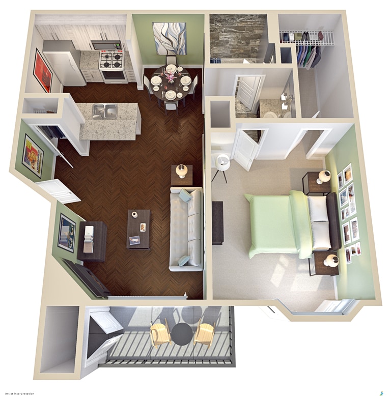 Floor Plan - 1 Bed 1 Bath  710 SF