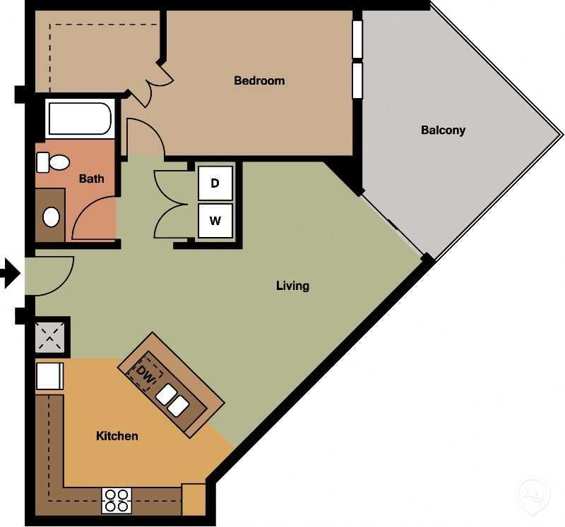 Floor Plan - 1 Bed 1 Bath -The Main