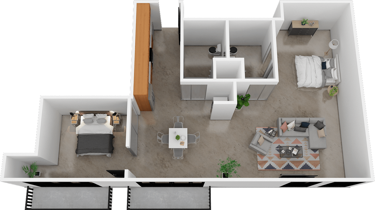 Floor Plan - 1 Bed / 2 Bath