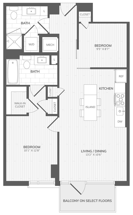 Floor Plan - 2 Bed/2 Bath - A West ADA