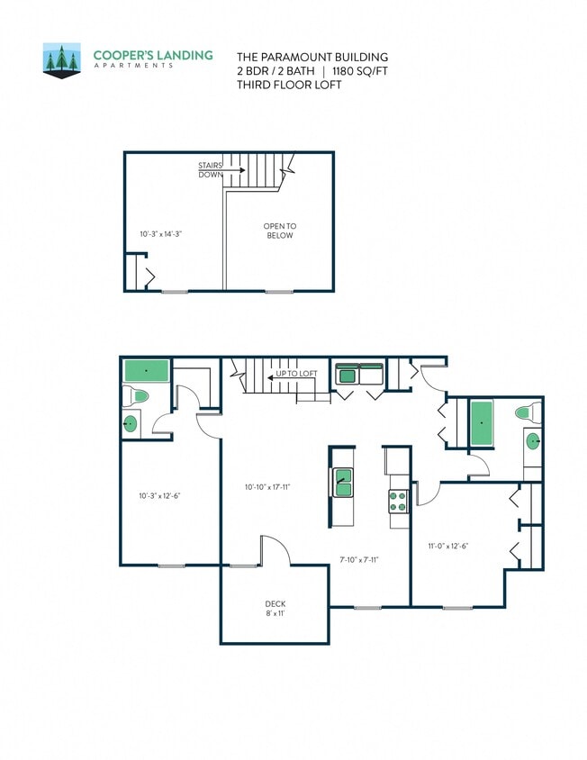 Floor Plan - 2 Bed, 2 Bath Loft - 1180 sq ft