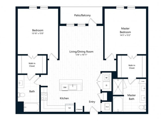 Floor Plan - Two Bedroom Two Bath (1331 SF)