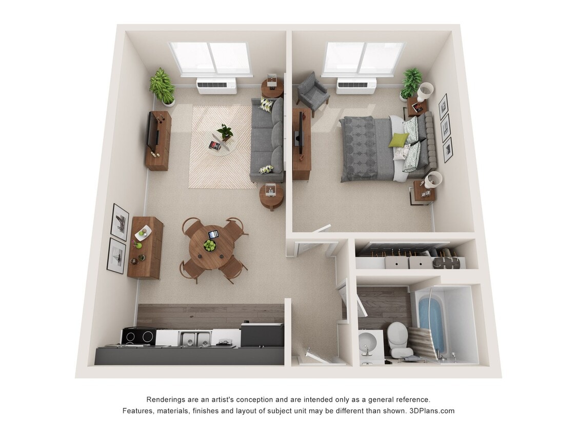 Floor Plan - 1 Bedroom, 1 BA - Axis SX