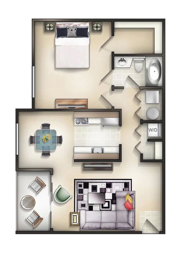 Floor Plan - 1 Bedroom 1 Bath Colonial  at Manor