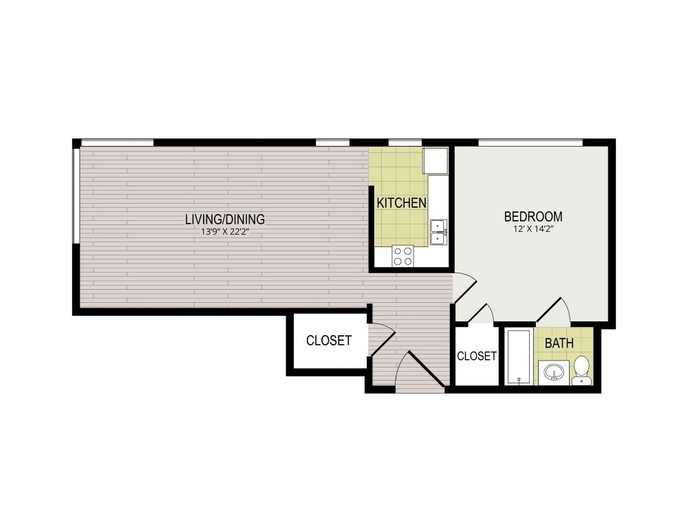 Floor Plan - 1 Bedroom, 1 Bathroom