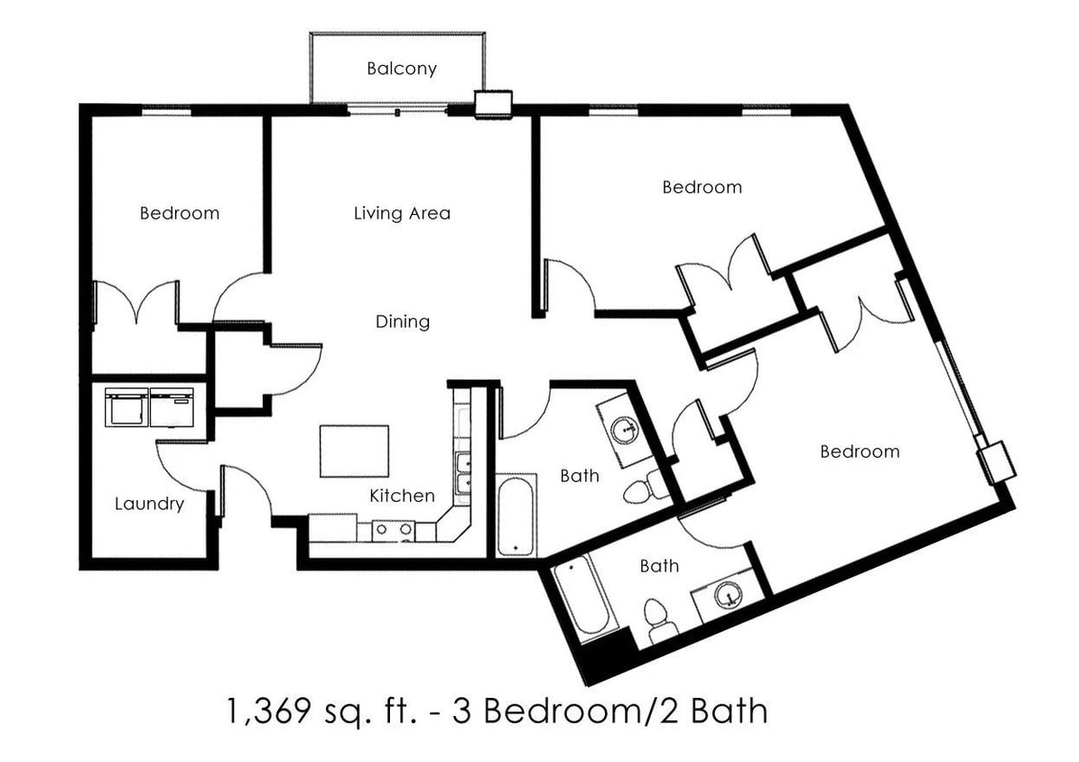Floor Plan - 3 Bed 2 Bath | 1369 sqft