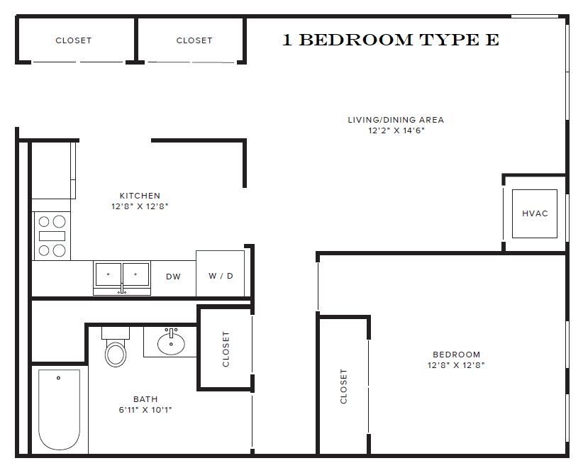 Floor Plan - 1 Bedroom Type E