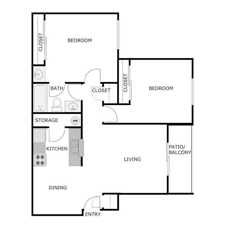 Floor Plan - 2-bed-1-bath-875