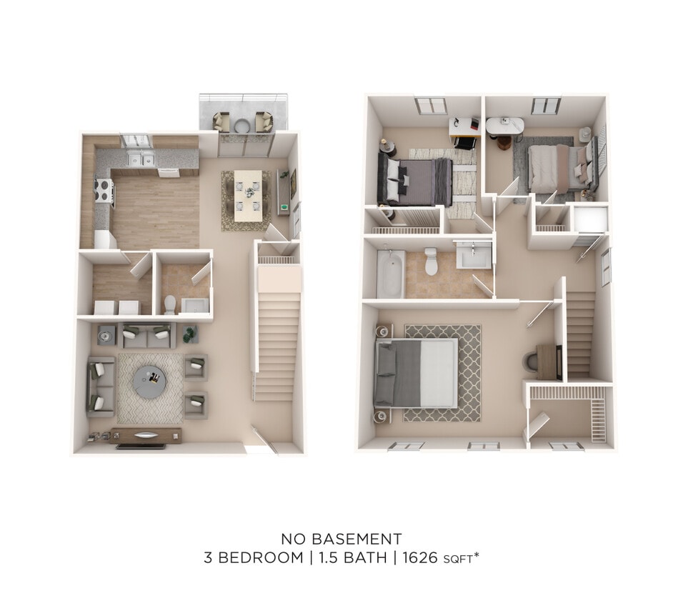 Floor Plan - Three Bedroom 1.5 Bath Townhome