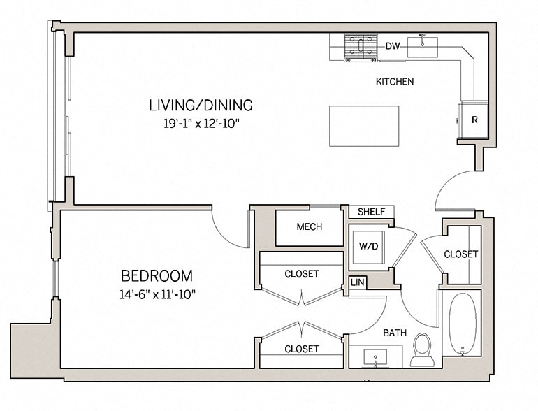 Floor Plan - 1 Bed 1 Bath A10