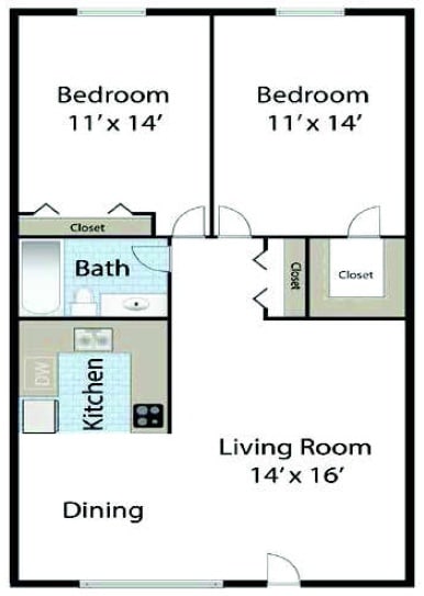 Floor Plan - 2bd/1ba