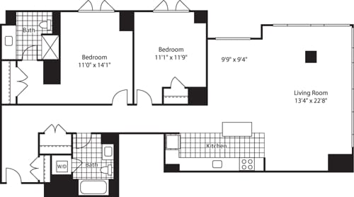 Floor Plan - 2 Bed (North)- 1385