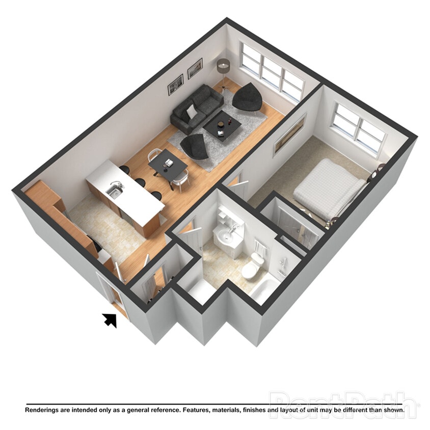 Floor Plan - 1 Bedroom, 1 Bath