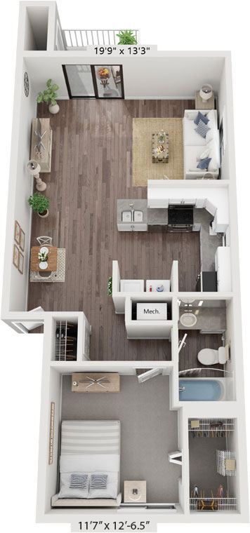 Floor Plan - One Bedroom End Renovated