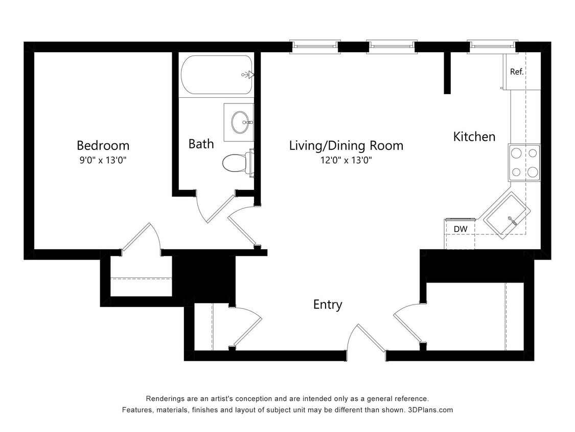 Floor Plan - 1 Bedroom & 1 Bath