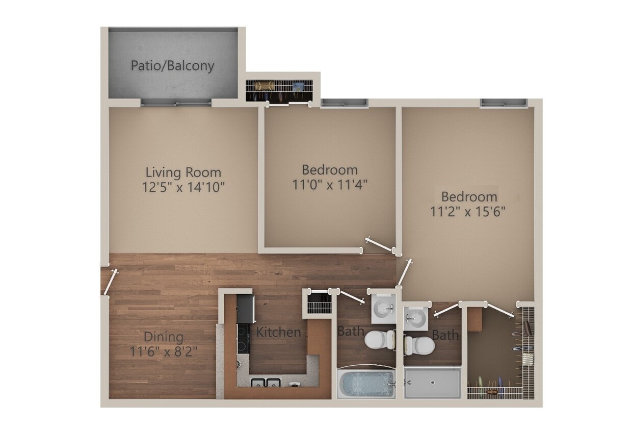 Floor Plan - 2 Bed 2 Bath (950 sq ft)