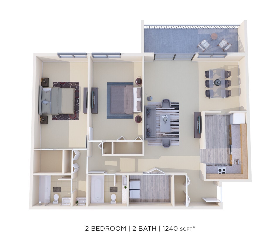 Floor Plan - Two Bedroom 2 Bath-1240 sqft