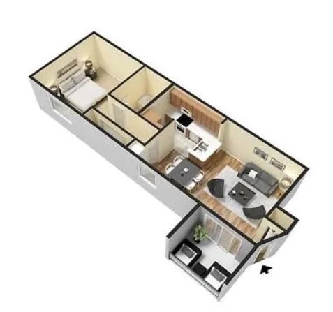 Floor Plan - 1 Bed 1 Bath 622 SF