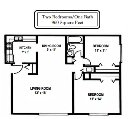 2BR/1BA - 2 Bedroom 1 Bath 960 sq ft