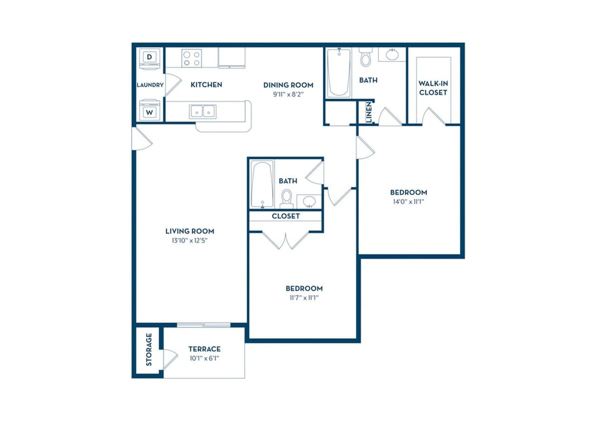 2 Bedroom | 2 Bath | 960 SF - B1