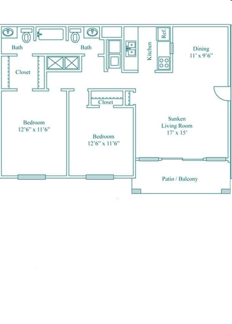 2Bedroom 1.5Bath Deluxe - Two Bedroom One and 1/2 Bath (1,057 SF)