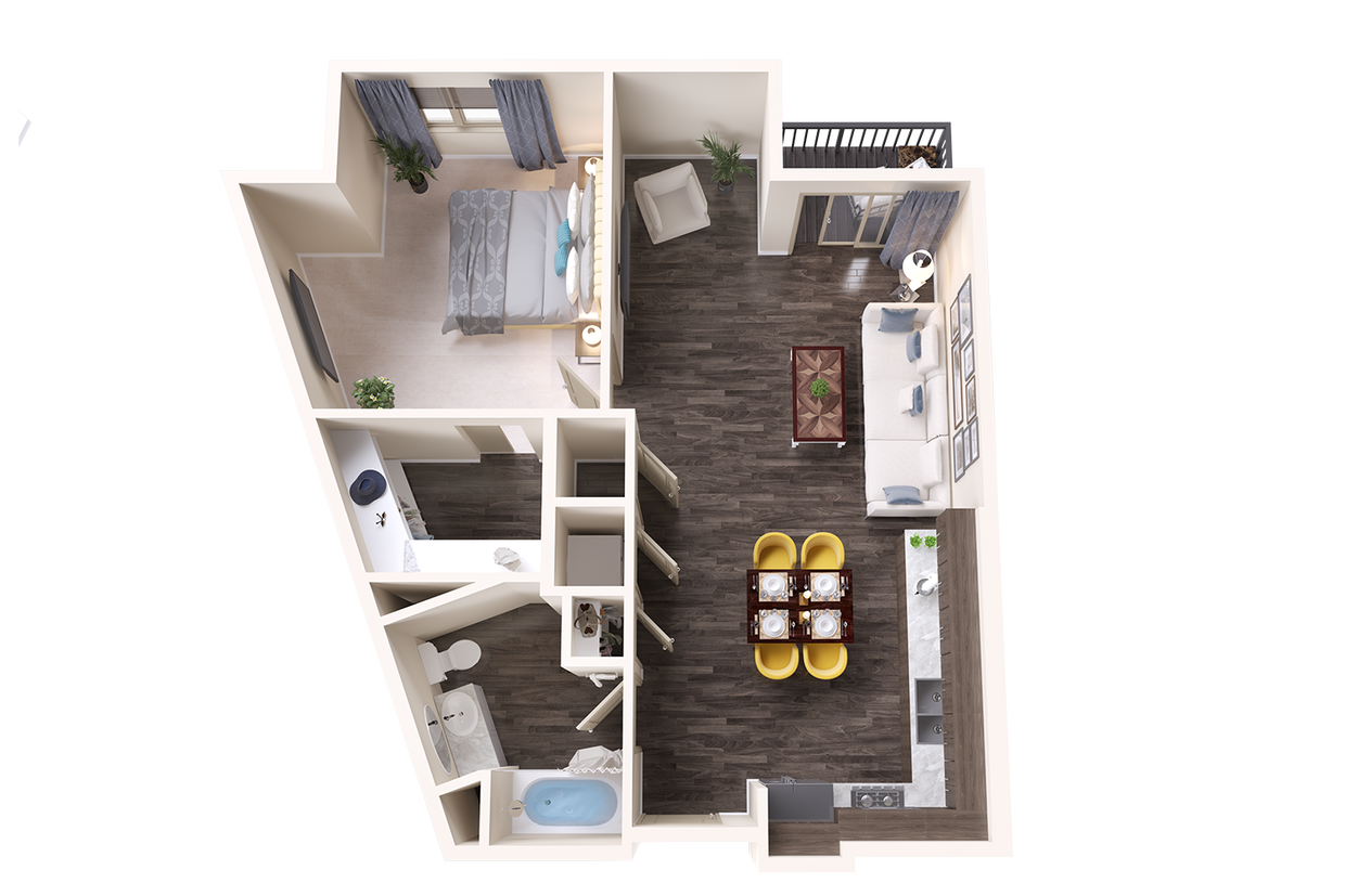 One Bedroom Apartment at Terra Apartments with a Balcony - Quartz