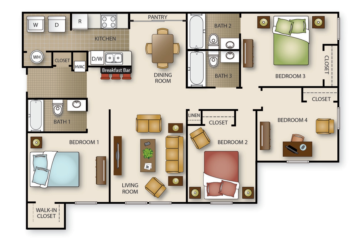 Floor Plan - Four Bedroom Three Bath (b)