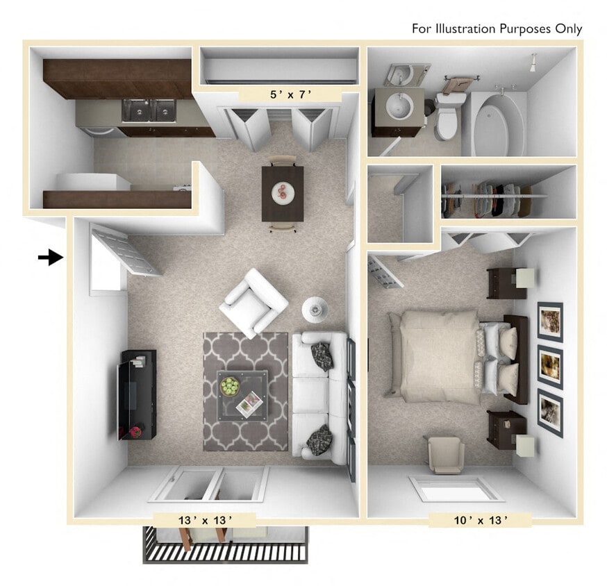 Floor Plan - The Palomino 1 BR 1 BA