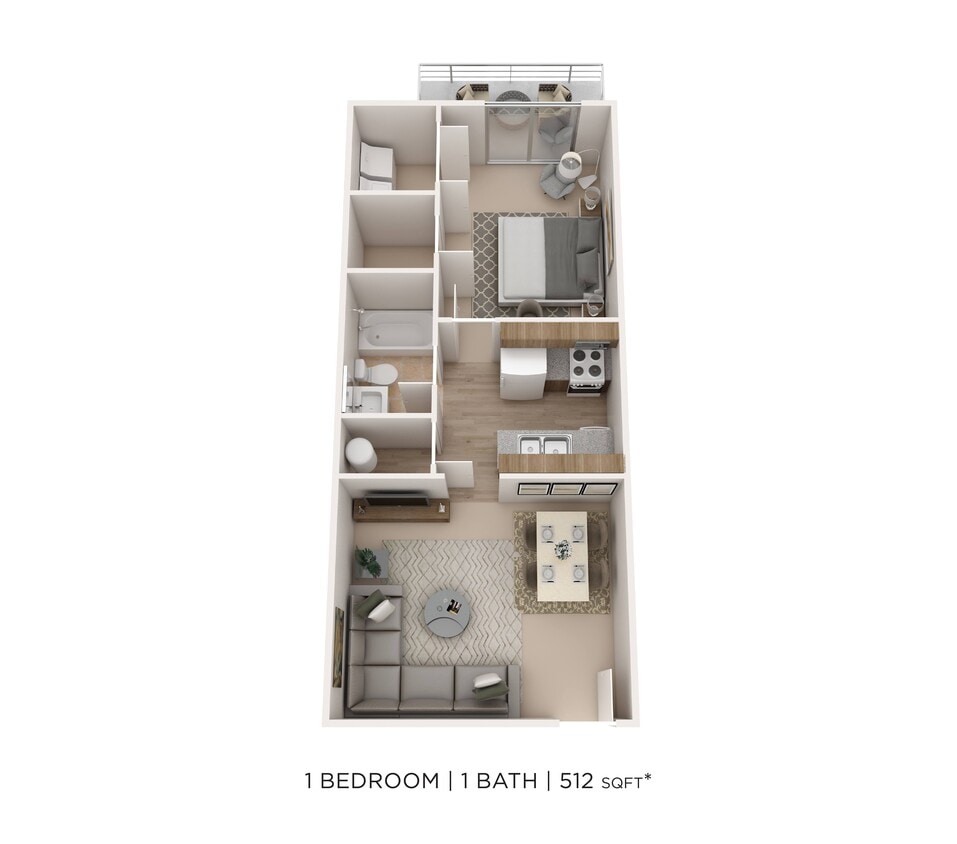 Floor Plan - One Bedroom-512 sqft