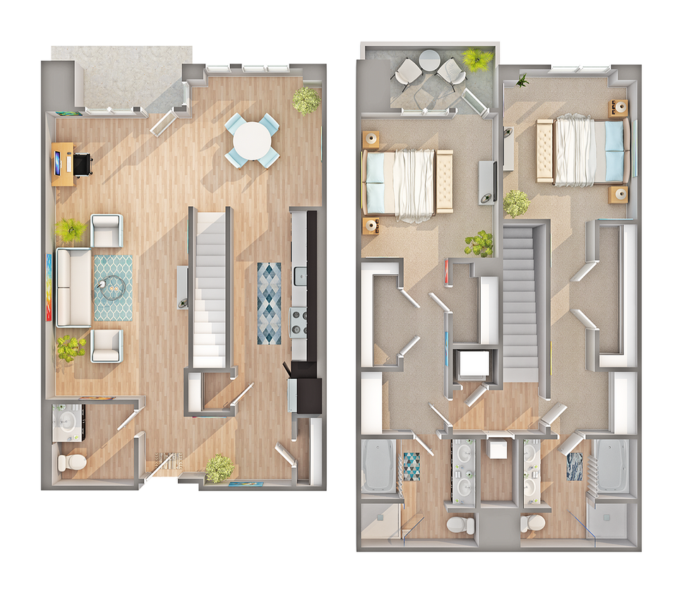 TH1 | 2-Bedroom Townhome Floorplan - TH1