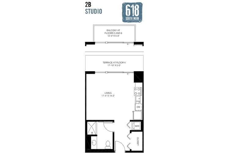 Floor Plan - Studio 1 Bath 447 sq. ft.