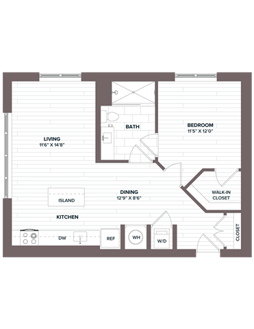 Floor Plan - 1 Bed/1 Bath - A8 Bldg F