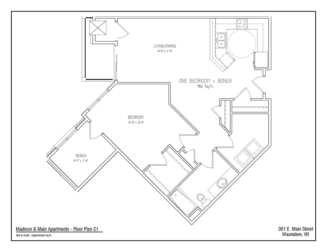 Floor Plan - 1Bed/1Bath + Den C1