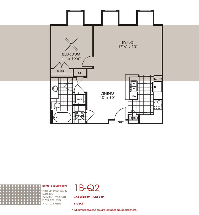 1 Bedroom Floor Plan - 1B-Q2