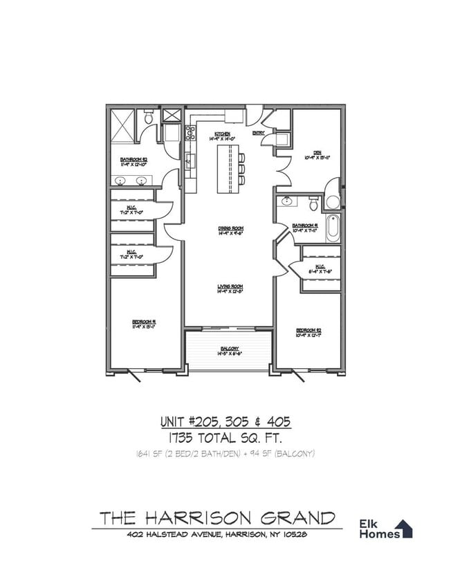 Floor Plan - D: 2Bed/2Bath & Den