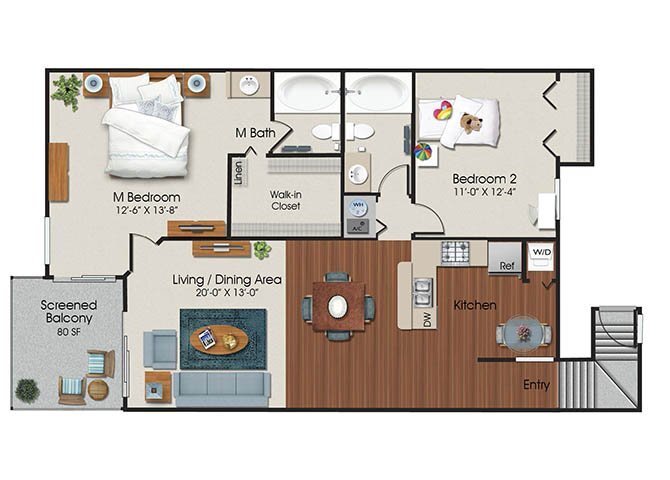 Floor Plan - Two Bed Two Bath - B3