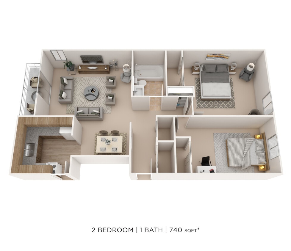 Floor Plan - Two Bedroom- 740 sqft