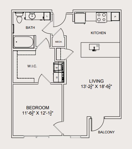 Floor Plan - One Bedroom - Four on Six (Workforce - 80% AMI)